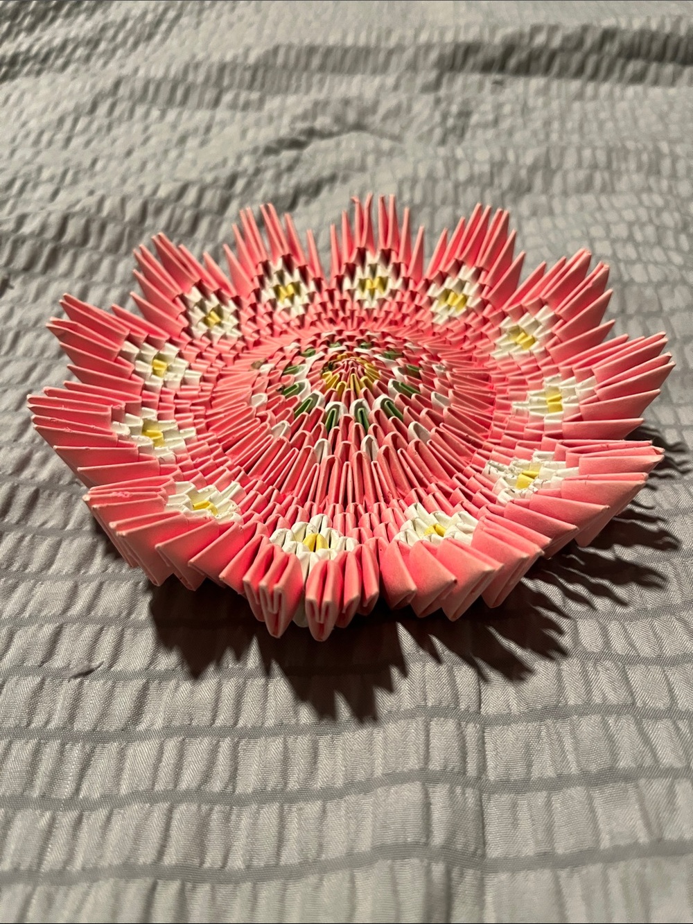 Handmade 3D Origami Paper Flower Trinket Dish Pink Floral Decor